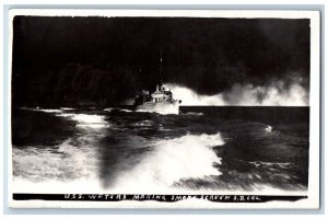 San Diego California CA Postcard RPPC Photo USS Waters Making Smoke Screen 1919