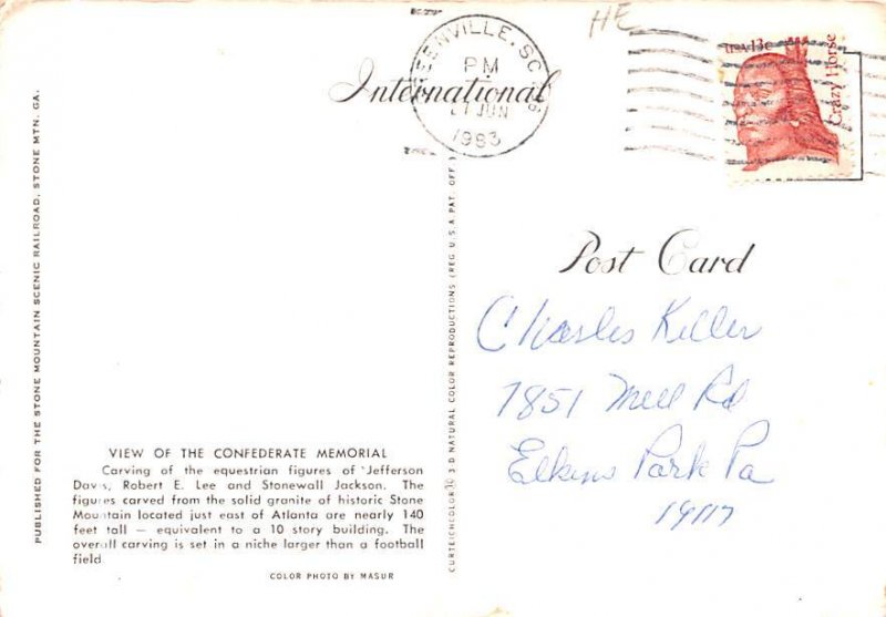 Confederate Memorial Carving Postcard