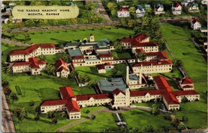 Vintage Postcard KS Wichita The Kansas Masonic Home Aerial View LINEN 1951 S86