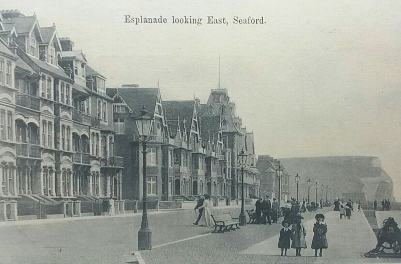 3 Little Girls on the Esplanade Seaford Sussex Vintage Promenade PostCard c1905