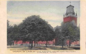 Church Lady Sacred Heart & Rectory Chelsea Michigan 1910 Albertype postcard