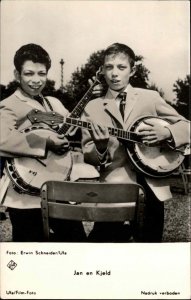 Denmark Boy Band Singing Duo Boys Jan & Kjeld Banjos Vintage Real Photo PC