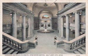 Utah Salt Lake City State Capitol Building Corridor and Main Stairways 1929 C...
