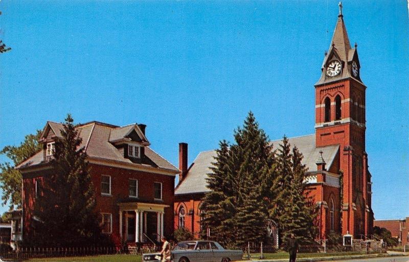 Gaylord Michigan~St Mary's Catholic Church~House Next Door~1960s Car~Postcard