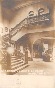 Hamilton New York Colgate Library Stairway Real Photo Postcard AA66748