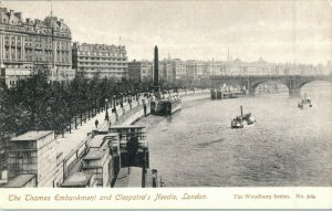 Thames Embankment and Cleopatras Needle and Bridge London Postcard