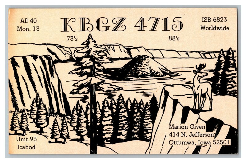 Postcard QSL Radio Card From Ottumwa Iowa KBGZ 4715 