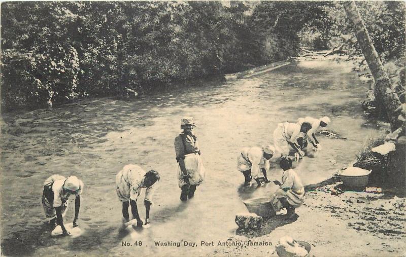 1912 Postmark On #49. Washing Day. Port Antonio, Jamaica Postcard