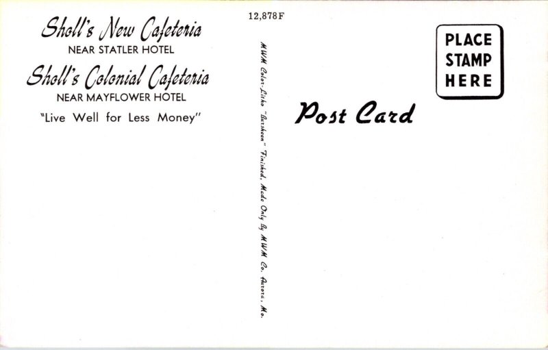 Postcard Sholl's New Cafeteria 1433 K Street NW Sterling Washington D.C.