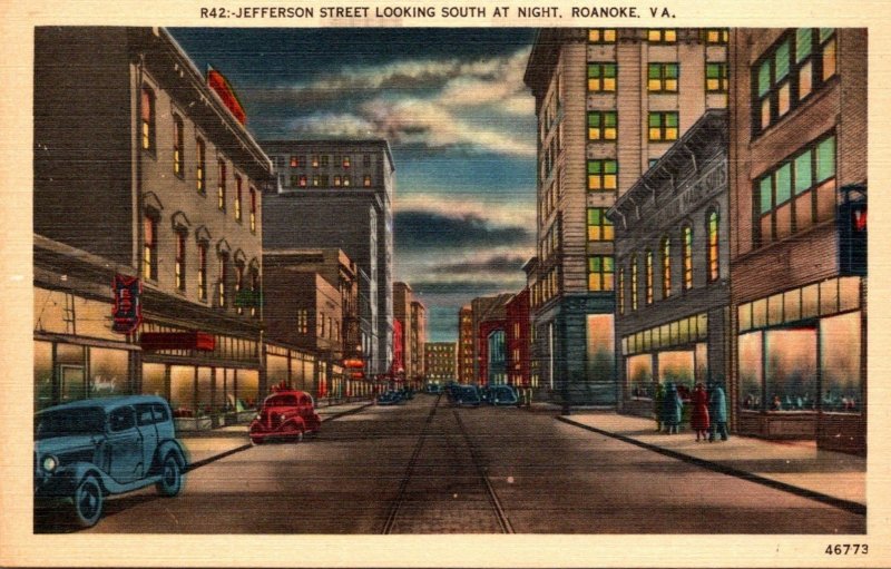 Virginia Roanoke Jefferson Street Looking South At Night