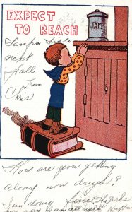 Vintage Postcard 1907 Expect To Reach Jam Little Boy on Book Greetings Card