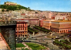 Italy Napoli Town Hall Square and St Elmo Castle