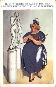 Blackpool Humor Fat Woman Naked Man Statue David Museum Vintage Postcard
