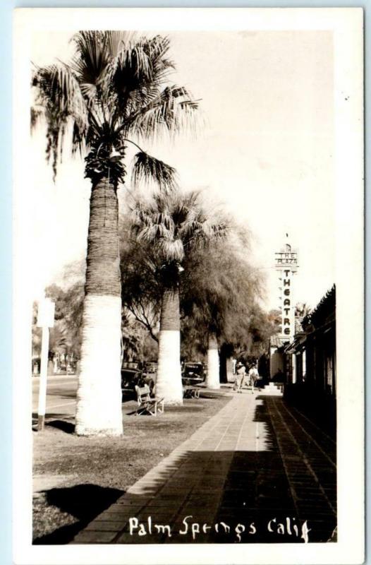 RPPC  PALM SPRINGS, California  CA   Street Scene  PLAZA THEATRE c1940s Postcard