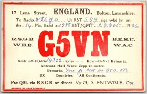QSL Radio Card G5VN Lancashire England Amateur Radio Station Postcard