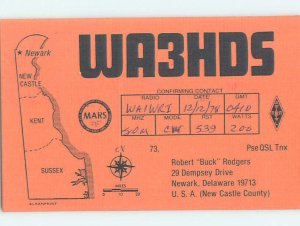 Pre-1980 RADIO CARD - CB HAM OR QSL Newark Delaware DE AH2565