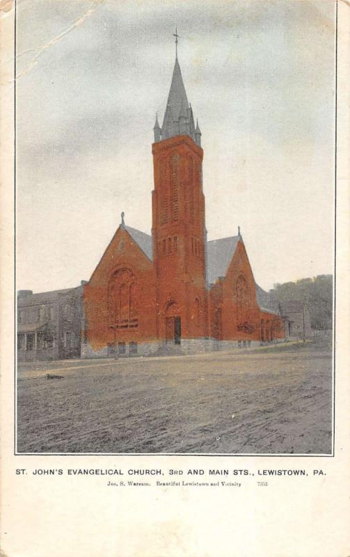 Lewistown Pennsylvania view of St John's Evangelical Church antique pc Z21509 