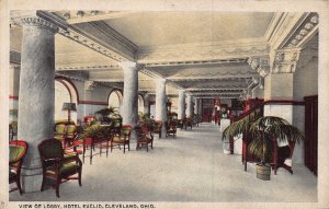 CLEVELAND OHIO~HOTEL EUCLID-VIEW OF ORNATE LOBBY~1920s POSTCARD