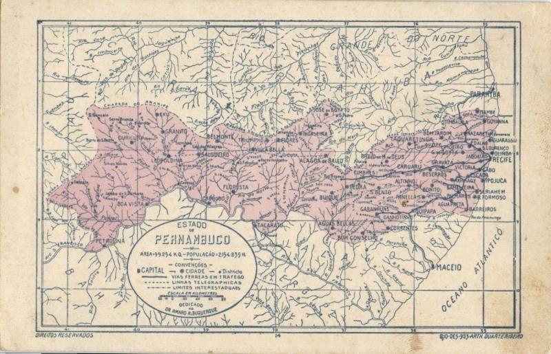 brazil, PERNAMBUCO, Map Postcard Estado de Pernambuco (1920s) Postcard