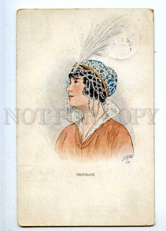 187328 ART NOUVEAU Vertraumt Lady by Margarete CARL old TUCK