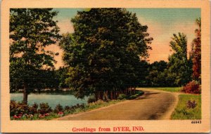 Vtg Scenic Greetings from Dyer Indiana 1940s Linen View Postcard