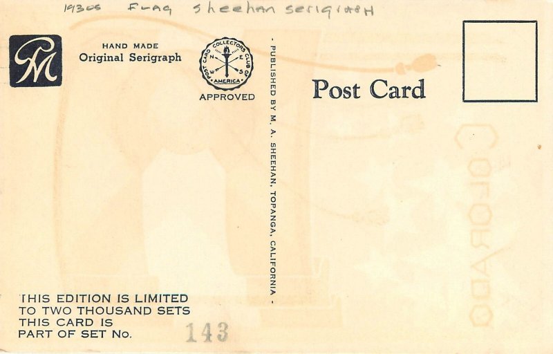 1930s Arkansas Flag Sheehan Serigraph Postcard 25-10473