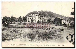 Old Postcard Saint Jean Pied de Port Banks of the Nive Animee