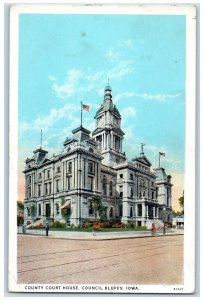 c1920 County Court House Building Railway Flags Council Bluffs Iowa IA Postcard