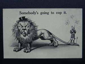 WW1 War Cartoons Series KIASER AND THE LION c1914 Postcard Bamforth 5027