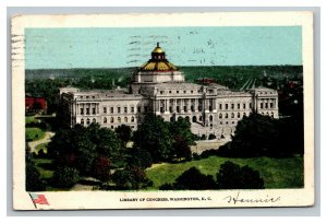 Vintage 1907 Postcard Panoramic View Library of Congress Flag Washington DC