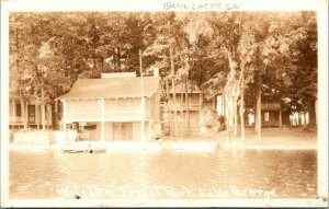 RPPC Postcard NY Lake George Adirondacks Wolf Den Forest Park Cottage 1934 M57