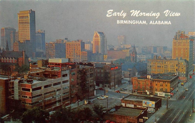 Birmingham, AL Alabama   EARLY MORNING Bird's Eye View  CITY SKYLINE   Postcard