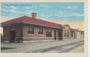 Illinois Il Postcard c1920s OTTAWA C.B.&Q. Railroad DEPOT Station