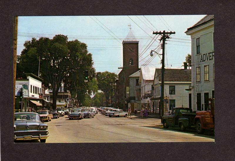 ME Norway Maine Main St Street Old Cars Stores Postcard Oxford County Ct