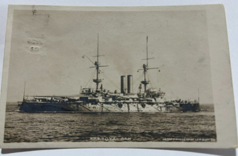 British UK Royal Navy HMS Royal Oak WWI Battleship RPPC c.1910s Postcard