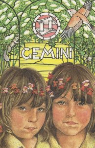 Gemini Child By Stained Glass Window Rare Horoscope Postcard