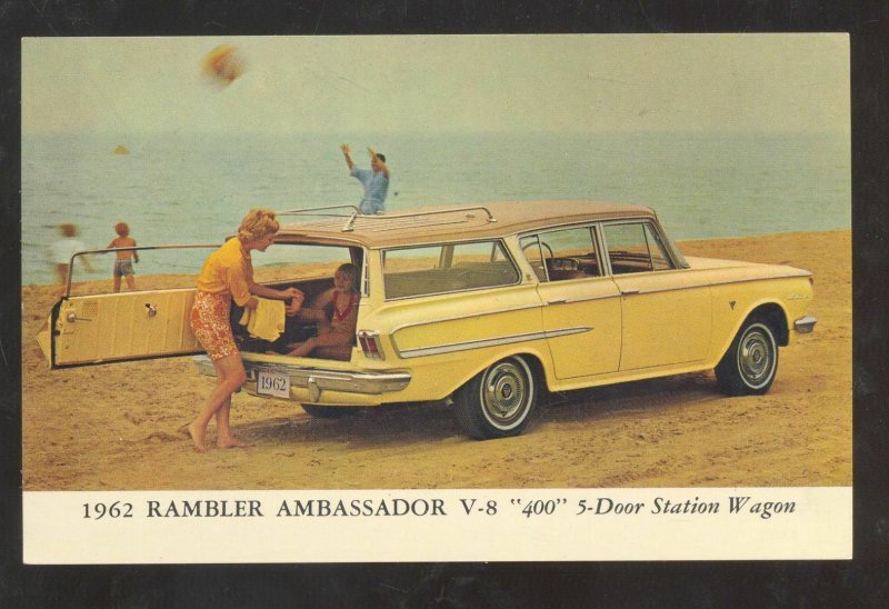 1962 RAMBLER AMBASSADOR V8 STATION WAGON CAR DEALER ADVERTISING POSTCARD