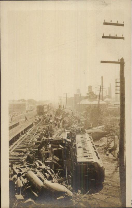 RR Train Wreck Disaster & Paper Mill - Bridgeport CT Stamped on Back RPPC