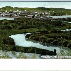 c1910s Newport, VT Lake Memphremagog Birds Eye PC Railway Industrial Area A325
