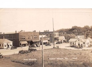 North Anson Maine The Square, Gas Station, Real Photo, Vintage Postcard U22735