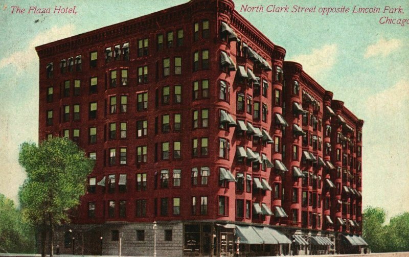 Vintage Postcard 1910 View of Plaza Hotel North Clark St. Chicago Illinois ILL