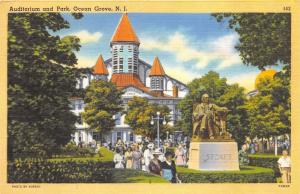 Ocean Grove New Jersey~Park Scene~People Walking by Statue~Auditorium Bldg~Pc