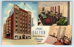 CHICAGO, IL Illinois HOTEL DALTON Multiview Roadside c1940s Linen  Postcard