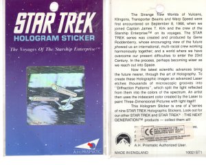 Star Trek, Hologram Sticker 1991, The Voyages of the Starship Enterprise