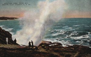 Vintage Postcard 1930's Spouting Horn Depoe Bay Oregon Coast OR Highway US 101