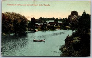 Postcard Owen Sound Ontario c1910 Sydenham River Canoe Houses Grey County