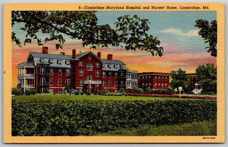 Vtg Cambridge Maryland MD Hospital & Nurses Home 1940s View Old Linen Postcard