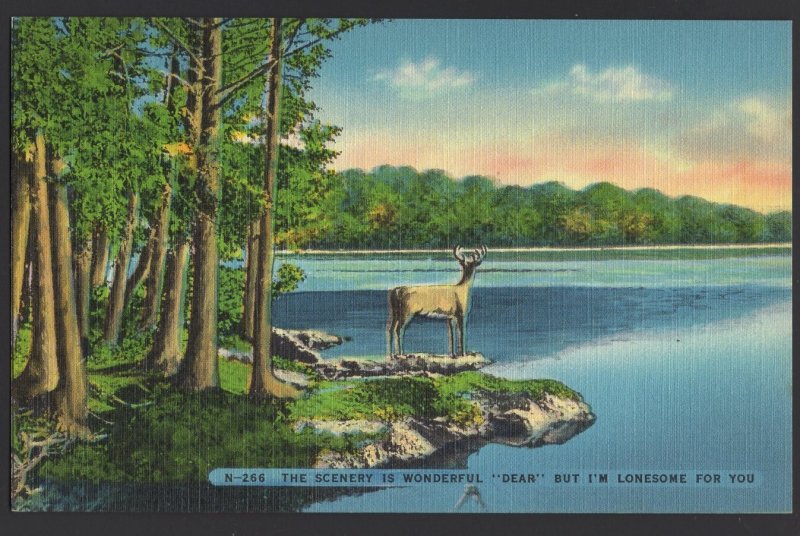 The Scenery is Wonderful DEAR But I'm Lonesome For You - Deer  ~ Linen