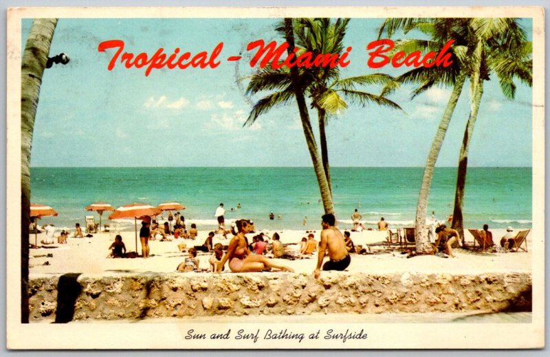 1969 Miami Beach,FL Sun Surf Bathing at Surfside Florida Vintage Postcard