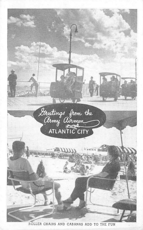 Army Airmen, Atlantic City, NJ Cabanas Beach Scene WWII Vintage Postcard